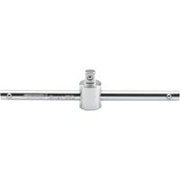 Satin chrome sliding T bar with 1/4" square drive, featuring a central socket and smooth finish by Draper Expert.