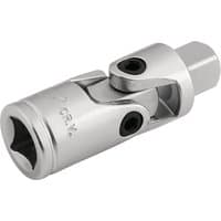 Satin chrome universal joint, 3/8" square drive, with pivoting mechanism and hexagonal end by Draper Expert.