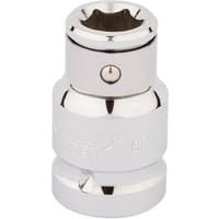 Chrome-finished Draper Expert bit holding socket, 1/2" square drive, 10mm hexagon, with a smooth cylindrical design.