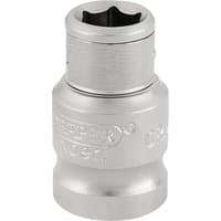 Silver Draper Expert screwdriver bit holding socket, 3/8" square drive, 1/4" hexagon, engraved branding.