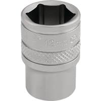 Silver Draper Expert 1/4" square drive socket, 12mm, with knurled grip and engraved size marking.