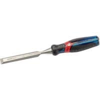 Blue and black Draper Expert wood chisel with soft grip handle and bevel edge, 16 x 140mm size.