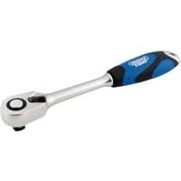 Silver Draper Expert ratchet with blue and black soft grip handle, 1/2" square drive, 72-tooth mechanism.