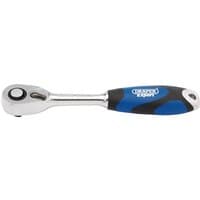 Draper Expert ratchet with blue and black soft grip handle, 1/4" square drive, 72-tooth reversible head.