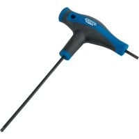 Draper Expert 2.5mm T-handle hex key, black shaft, blue and black soft grip handle with ball end.
