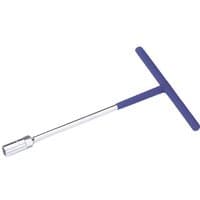 T-shaped silver socket wrench with blue handle, 10mm size, by Draper Expert.