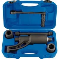 Blue case with Draper Expert torque multiplier, handle, and sockets, featuring a black cylindrical tool and accessories.