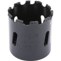Black Draper Expert hole saw with tungsten carbide grit edge, 44mm diameter, cylindrical shape with jagged top.
