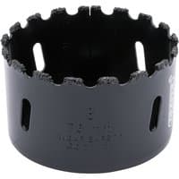 Black Draper Expert hole saw, 76mm, with tungsten carbide grit edge and vent slots on the sides.