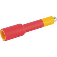 Red and yellow Draper Expert insulated extension bar, 1/4" square drive, 75mm length with VDE approval.