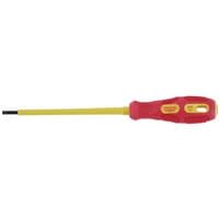 "Draper Expert VDE insulated screwdriver, red handle, yellow shaft, plain slot, 3.0 x 100mm, display packed"