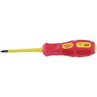 Red and yellow insulated PZ TYPE screwdriver, No.1 x 80mm, with ergonomic handle and VDE approval marking.