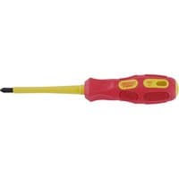 Red and yellow insulated PZ Type screwdriver with ergonomic handle, 100mm shaft, VDE approved by Draper Expert.