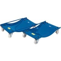 Blue Draper Expert wheel dollies pair with curved platforms and white swivel casters.