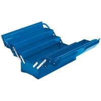 Blue Draper cantilever tool box with extra-long four trays and metal handle, measuring 495mm.