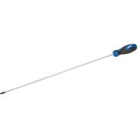 Extra long Draper PZ screwdriver, 450mm, with black and blue soft grip handle and slim silver shaft.