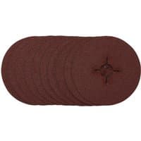 Pack of 10 Draper Fibre Sanding Discs, 115mm, 60 Grit, dark brown with central star-shaped cutout.