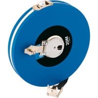 Blue Draper fibreglass measuring tape, 20m/66ft, with metal winding handle and black center hub.