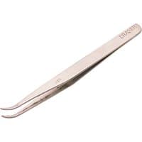 Silver Draper fine point curved tweezers, 120mm, with precision tips and engraved branding.