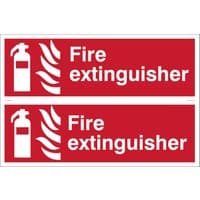 Red Draper fire extinguisher signs, pack of 2, with white extinguisher icon and flames on the left.