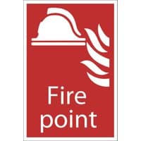 Red Draper Fire Point sign with white fire helmet and flame icon above the text "Fire point".