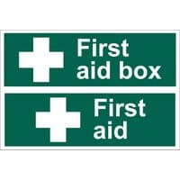 Green Draper First Aid Box safety sign with white cross and text.