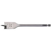 Silver Draper flat wood bit, 22mm, with a sharp pointed tip and hexagonal shank for drilling.