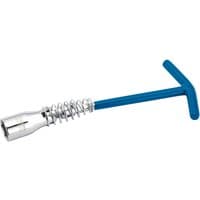 Blue-handled Draper 14mm flexible spark plug wrench with a chrome socket and spring mechanism.