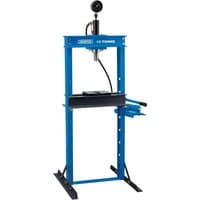 Blue Draper 12 Tonne floor press with hydraulic gauge and adjustable workbench.