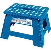 Blue Draper folding step stool with white polka dots and a handle cutout on top.