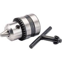 Draper geared chuck, silver with black gear ring, 3/8" x 24UNF, 10mm capacity, includes black chuck key.