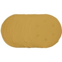Gold Draper sanding discs, 150mm, 400 grit, with hook and loop backing, pack of 10, smooth surface with small holes.