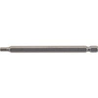 Draper hexagonal insert bit, 4mm, 100mm long, silver metal, 1/4" hex shank, straight cylindrical shape.