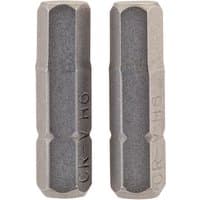 Hexagonal steel insert bits, 6mm, 25mm long, with engraved markings, pack of 2, by Draper.