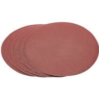 Pack of five round red sandpaper discs, 230mm, 100 grit, with hook and eye backing.