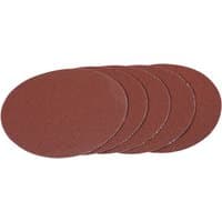 Pack of five round red-brown sanding discs, 180mm, 60 grit, with hook and loop backing.