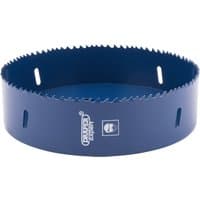 Blue Draper HSS bi-metal holesaw blade, 160mm diameter, with sharp teeth and brand logo on the side.