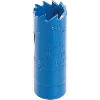 Blue Draper HSS bi-metal holesaw blade, 19mm, with jagged cutting edge and engraved measurements.