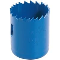 Blue Draper HSS bi-metal holesaw blade, 43mm diameter, with jagged cutting edge and side ventilation slot.
