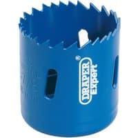 Blue Draper HSS bi-metal holesaw blade, 48mm, with sharp teeth and side slots for debris removal.