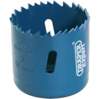 Blue Draper HSS bi-metal holesaw blade, 51mm diameter, with sharp teeth and side slots for easy material removal.