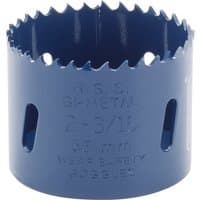 Blue Draper HSS bi-metal holesaw blade, 56mm diameter, with sharp teeth and side slots for debris removal.