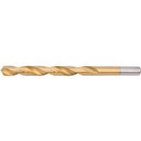 Titanium-coated HSS drill bit, 8.0mm, with a gold finish and spiral flutes, by Draper.