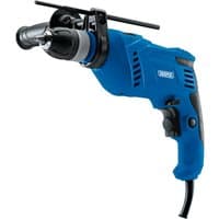 Blue Draper impact drill, 710W, with black handle, adjustable chuck, and side grip.