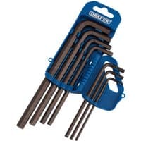 Blue Draper Imperial Hexagon Key Set with seven L-shaped hex keys in a plastic holder.