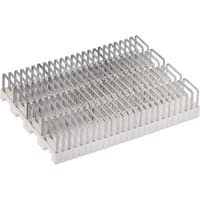 Draper insulated cable staples, 4-6mm, pack of 100, silver metal with white plastic base, neatly arranged in rows.