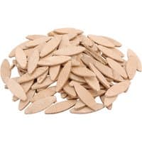 Pack of 100 oval-shaped wooden jointing biscuits, light brown, textured surface, by Draper, size No.0.