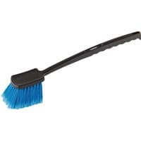 Black long handle washing brush with blue bristles and ergonomic grip by Draper.
