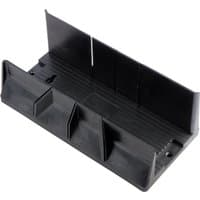 Black Draper Maxi Mitre Box with angled slots, 320 x 100 x 120mm, featuring sturdy plastic construction and measurement guides.
