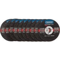 Draper metal cutting discs, black with red and blue labels, 50 x 1.5 x 10mm, pack of 10.